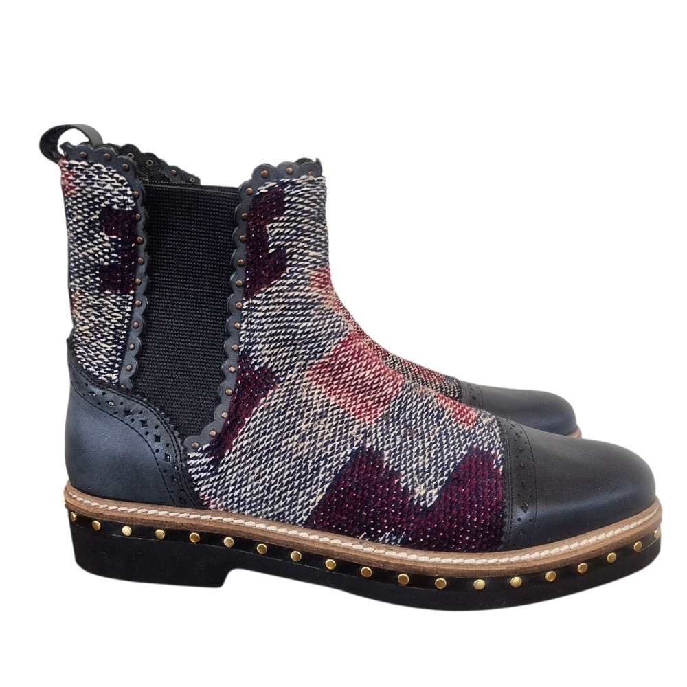 Free People Textile Atles Chelsea Kilim Leather Textured Slip On Booties